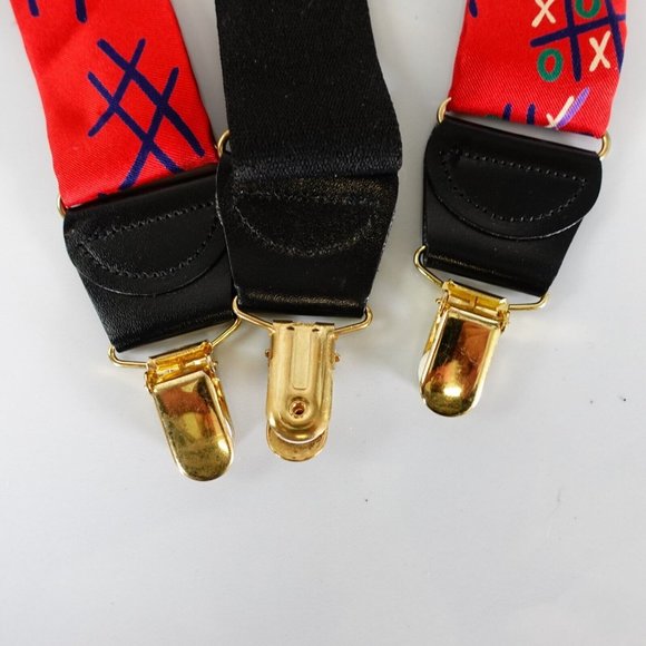 HARRY WELLS Suspender Mens Red‎ Clip on Adjustable Stretch Tic Tac Toe Y Back - Picture 4 of 6